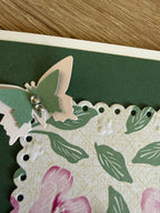Carte fleurie rose et vert
