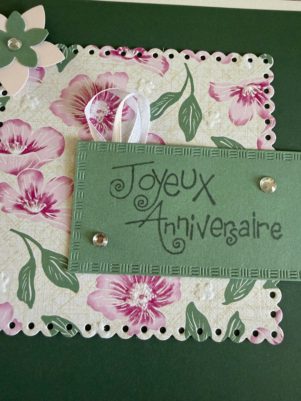 Carte anniversaire vert et fleurs
