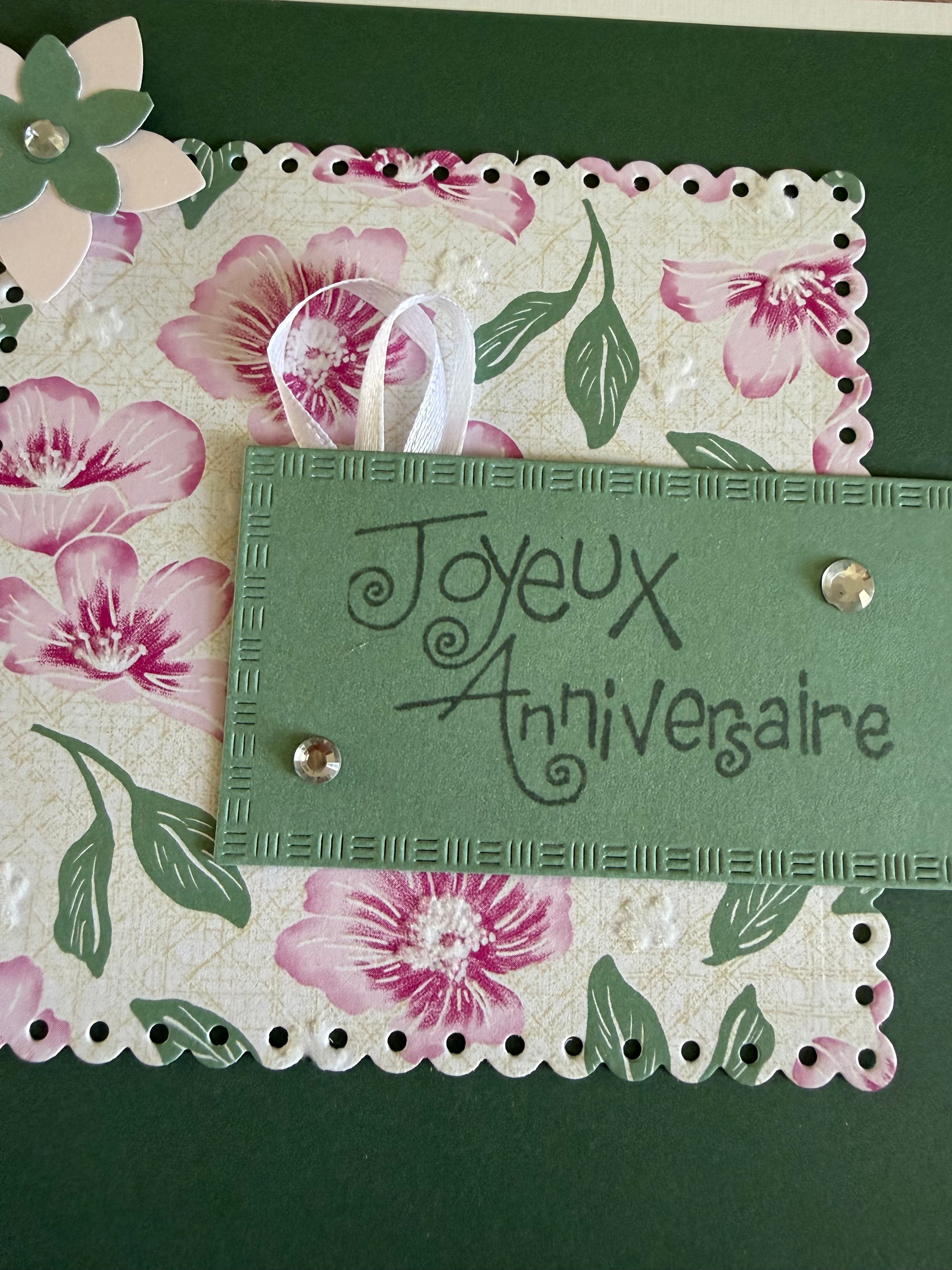 Carte anniversaire vert et fleurs