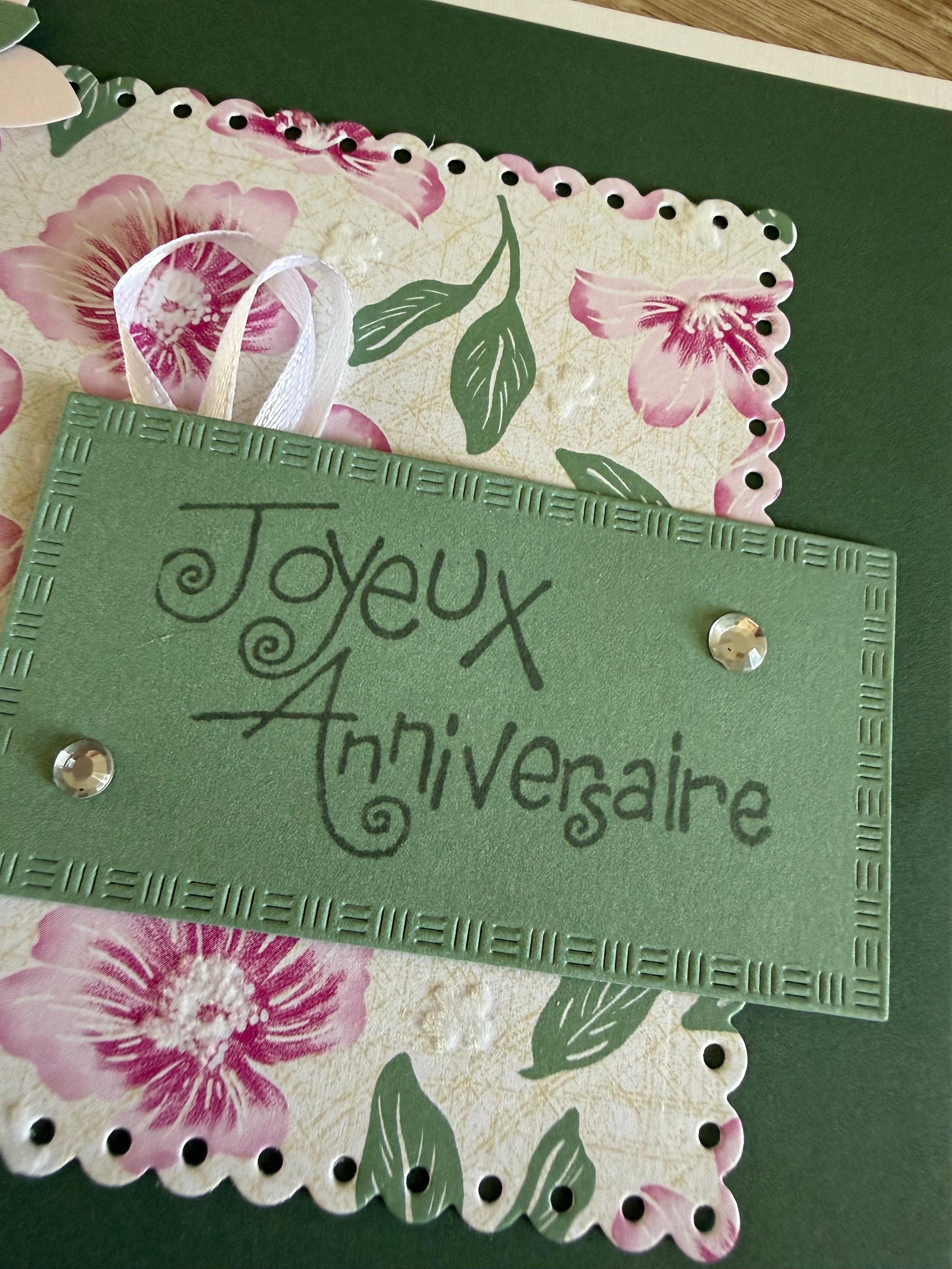 Carte anniversaire vert et fleurs