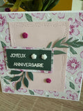 Carte anniversaire rose et fleurs