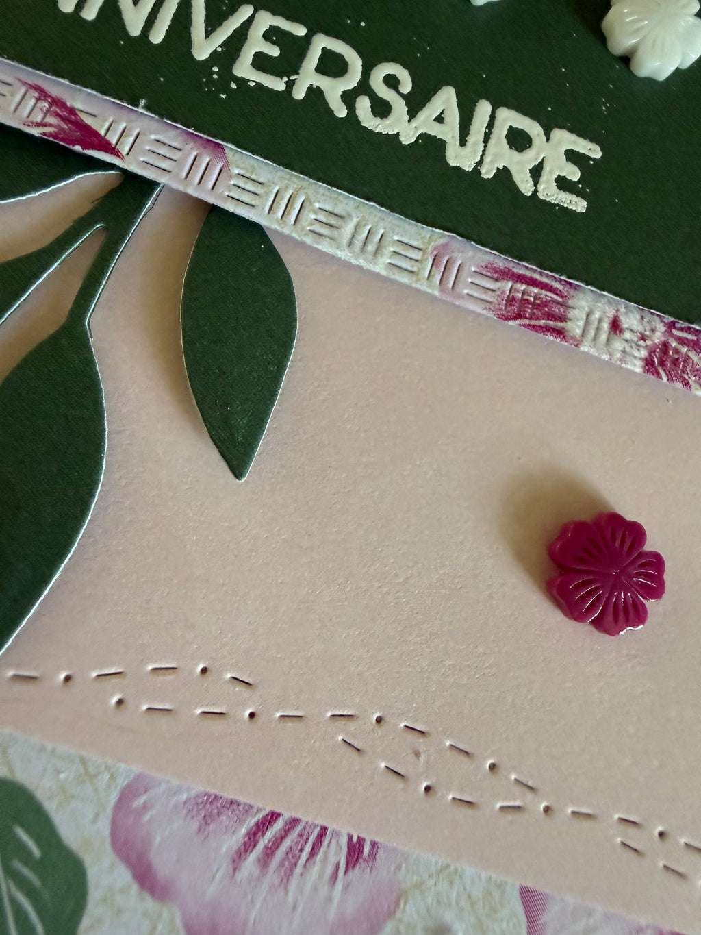 Carte anniversaire rose et fleurs