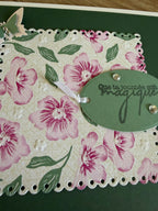 Carte fleurie rose et vert