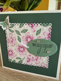 Carte fleurie rose et vert